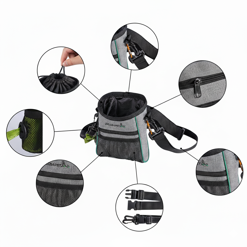 Godbidstaske til hundetræning – Handsfree taske med affaldsdispenser details 1