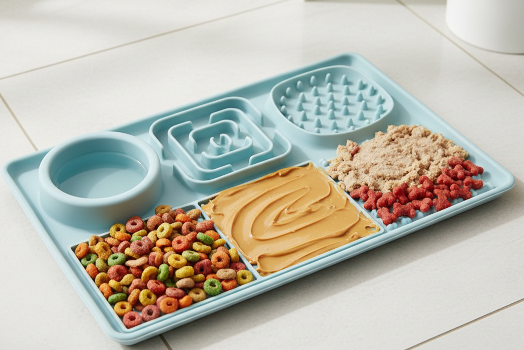 Slikkemåtte til hund & kat - Slow Feeder og Beroligende Måtte med Sugekopper 1