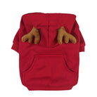 Close-up af hætten og den justerbare snor på den røde Snudles Jule Hoody til katte.