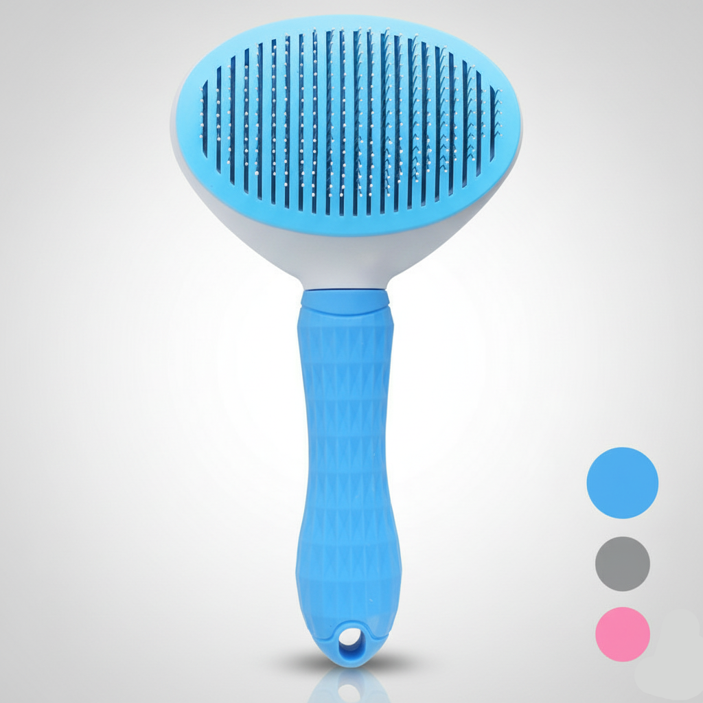 Snudles pelsplejebørste i blå farve, som fremhæver det ergonomiske design og de bløde børstehår