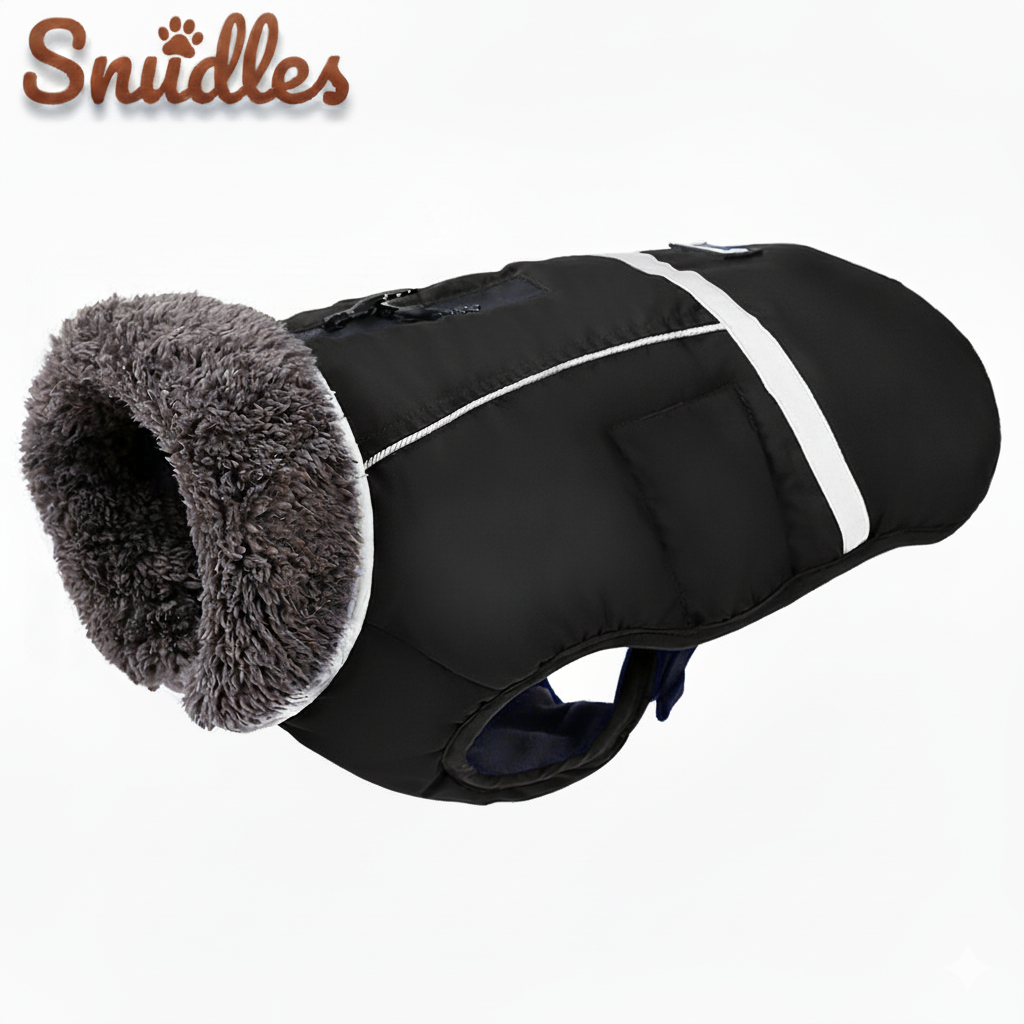 Varm hundejakke med refleks og bomuldsforing – perfekt til kolde aftenture | snudles sort
