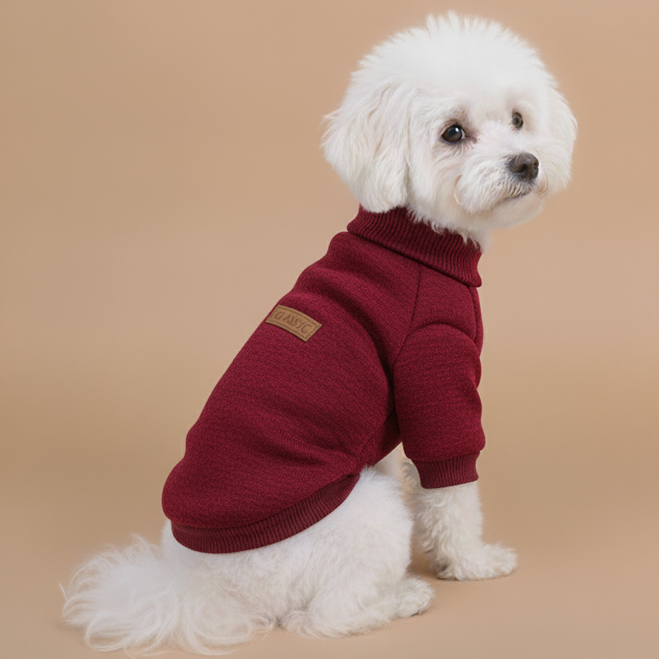 Klassisk meleret hundesweater i dyb bordeaux/rød.
