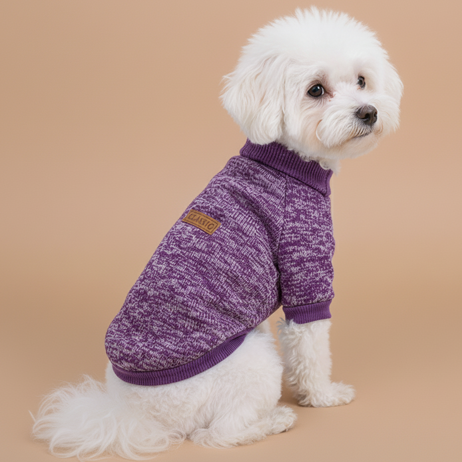 Klassisk meleret hundesweater i lilla/violet.