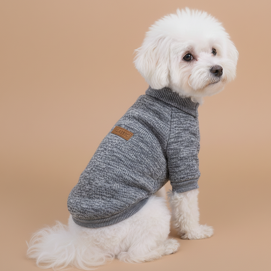 Klassisk meleret hundesweater i lys grå.