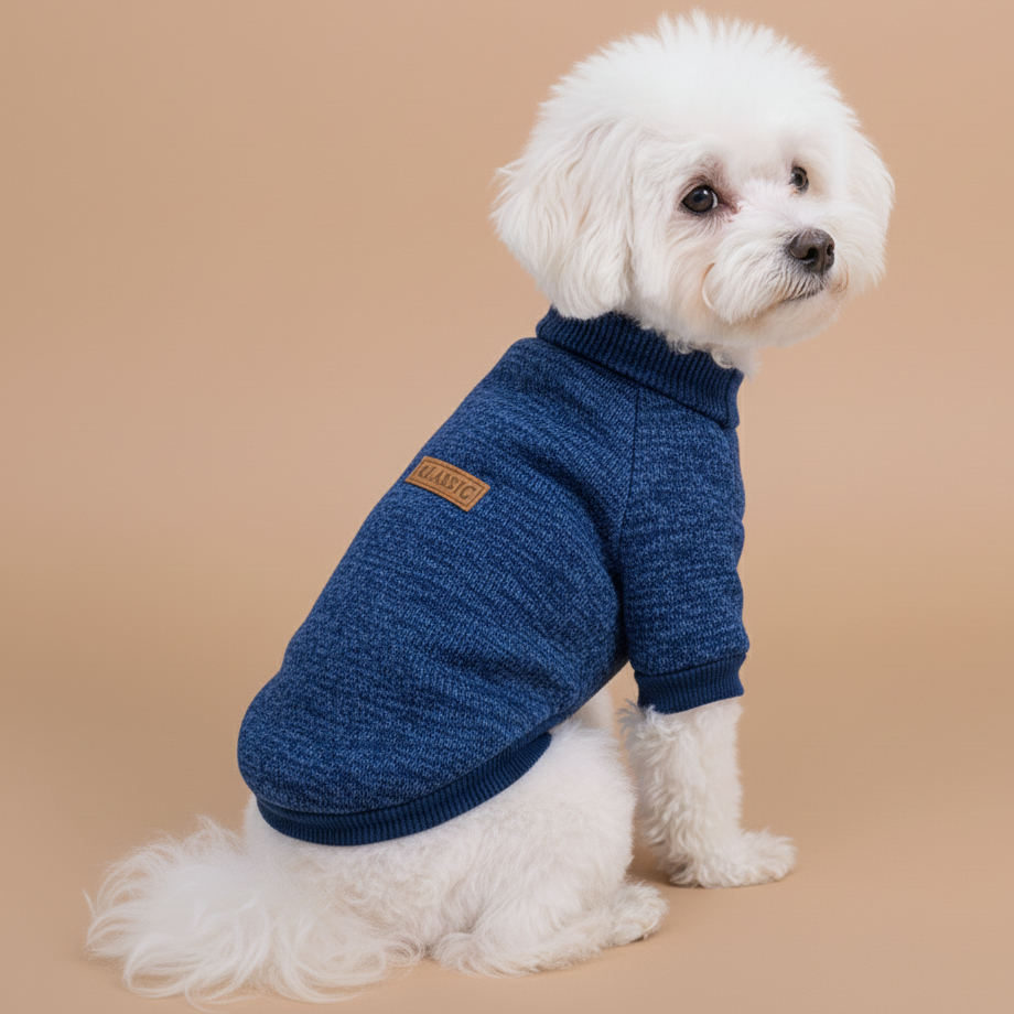 Klassisk meleret hundesweater i mørkeblå/kongeblå.