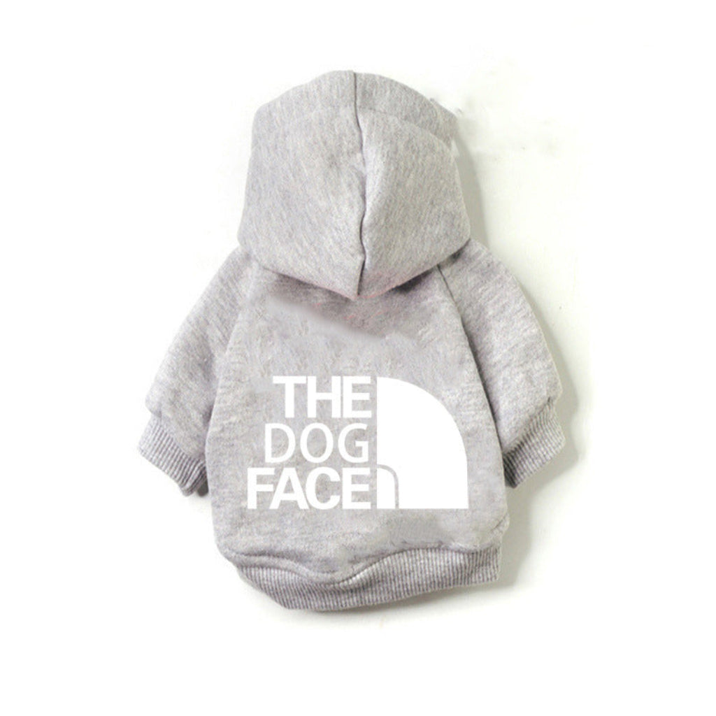 Ny kollektion: Grå hundetrøje fra Snudles med 'The Dog Face' tryk på ryggen.