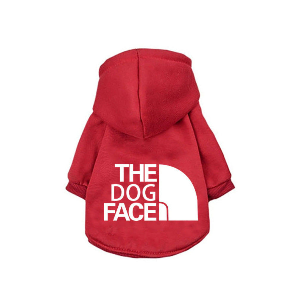 Rød 'The Dog Face' hættetrøje fra Snudles for høj synlighed. Perfekt til aftensturen.