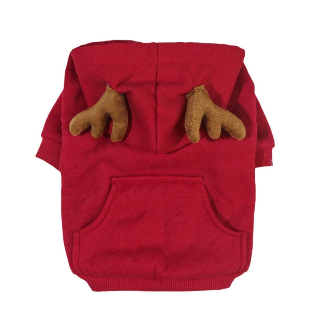 Close-up af hætten og den justerbare snor på den røde Snudles Jule Hoody til katte.