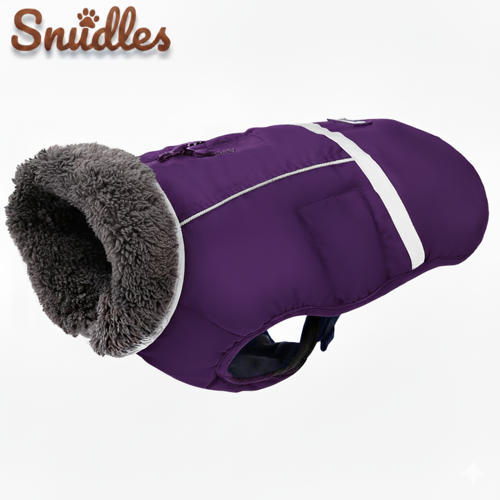 Varm hundejakke med refleks og bomuldsforing – perfekt til kolde aftenture | snudles lilla