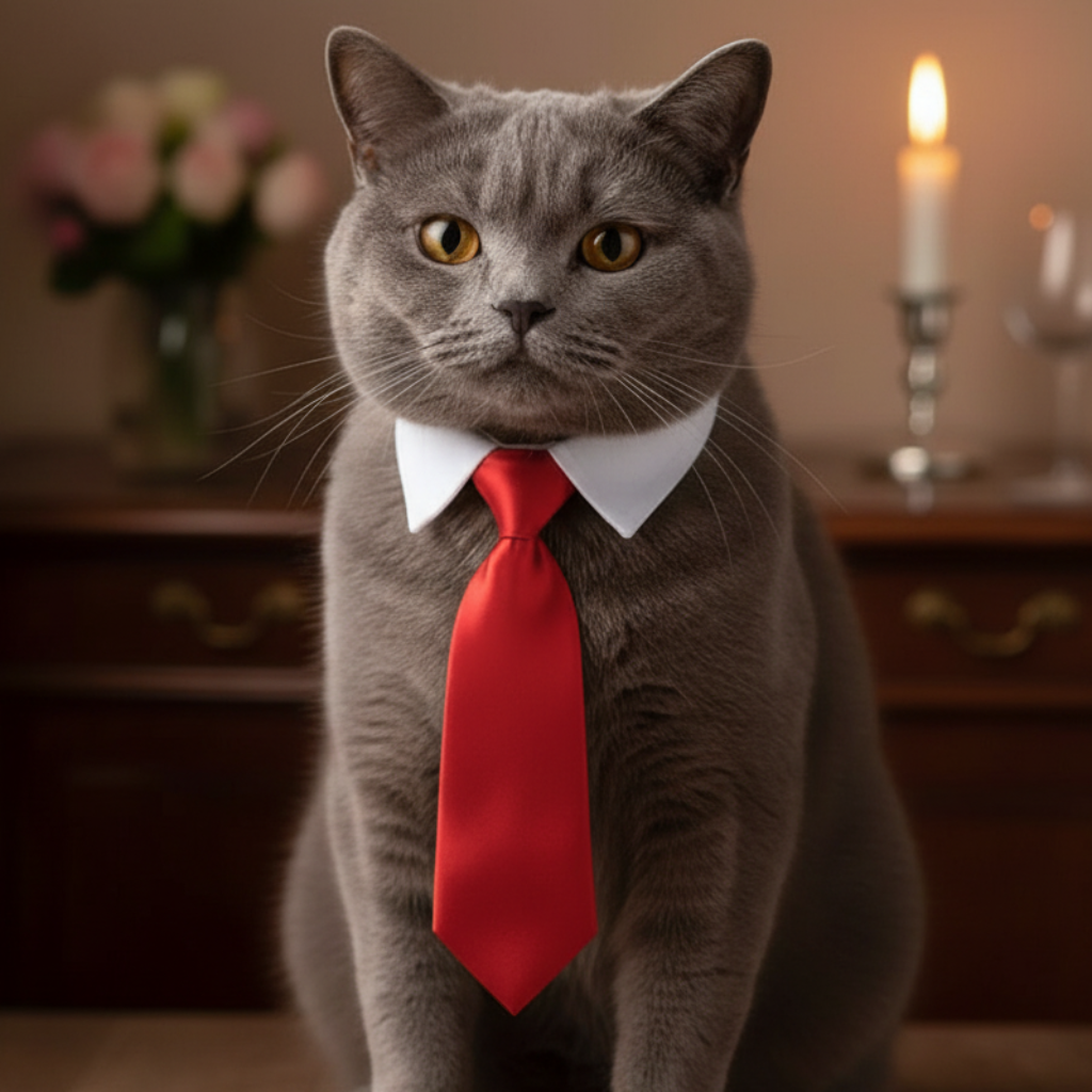 Rød katteslips båret af elegant kat